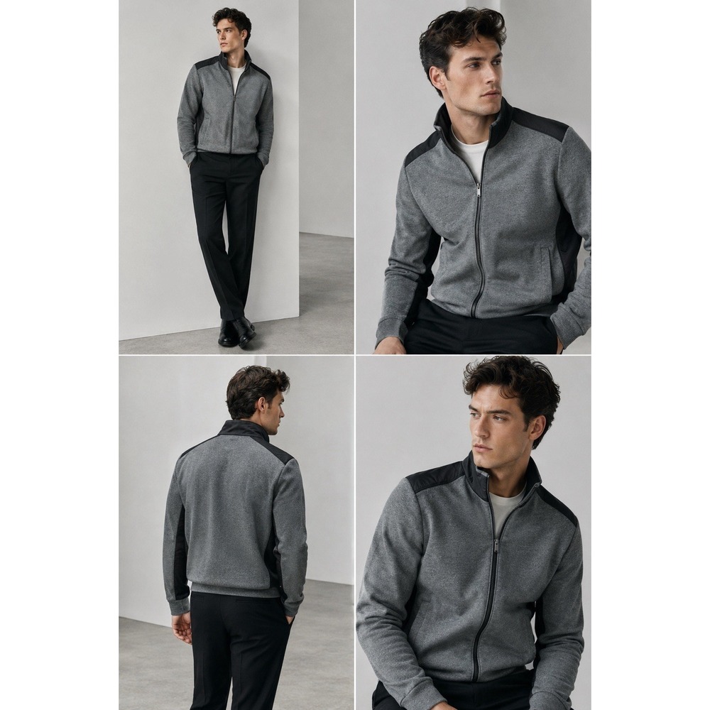 BOSS Hugo Boss Shepherd Zip Jacket XL Gray Full Zip Cotton Sweater Jacket $228